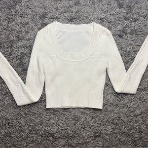 SHEIN Cream Ribbed Long Sleeve Top
